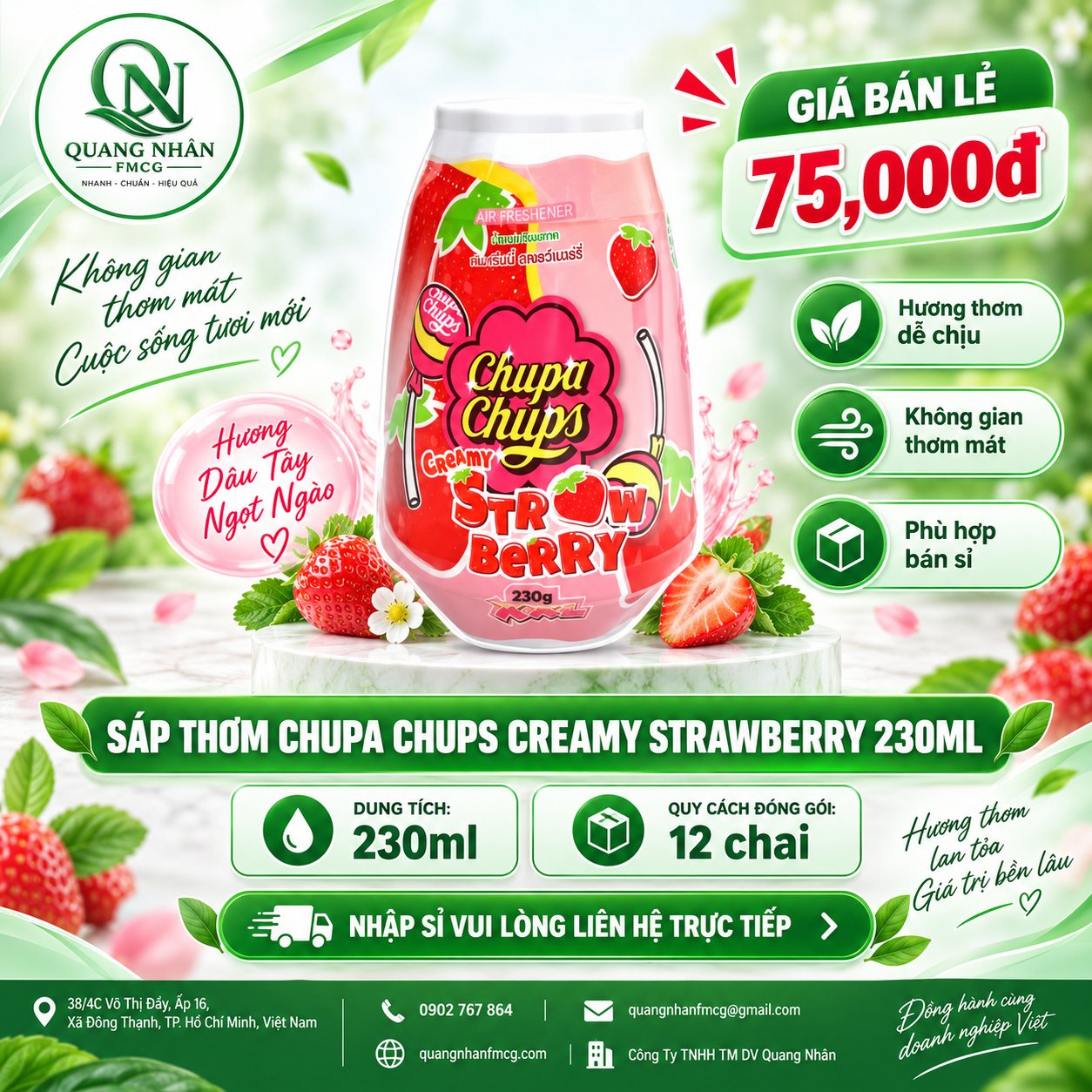 Sáp thơm làm tươi mát không khí Chupa Chups hương dâu 230G hiệu TAKE & CARE x 24 hũ/thùng