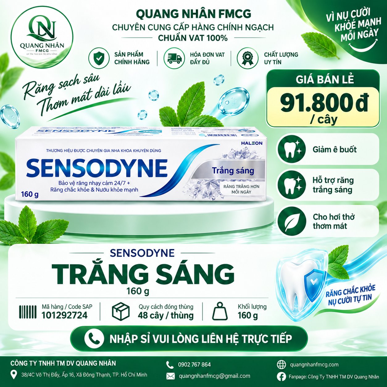 KEM ĐÁNH RĂNG SENSODYNE TRANG SANG 160G x 48 ống