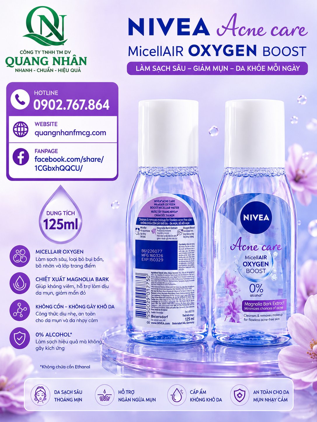 89270 NƯỚC TẨY TRANG NIVEA NGỪA MỤN 125ML  x 30 CHAI