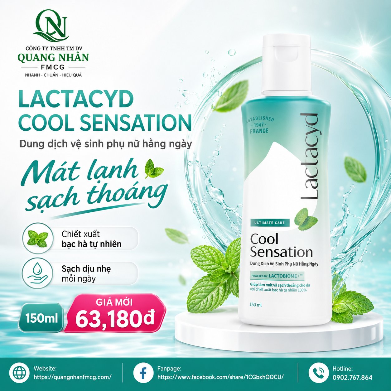 LACTACYD FEMININE WASH 150ML COOL SENSATION VN X 24 chai