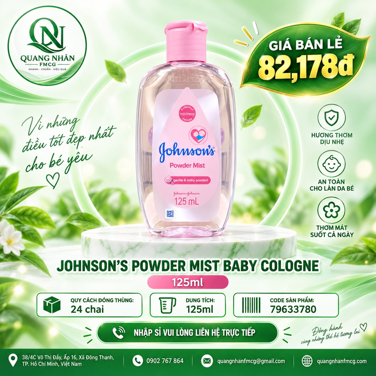 Nước hoa johnson baby 125ml màu hồng x 24 chai/Thùng