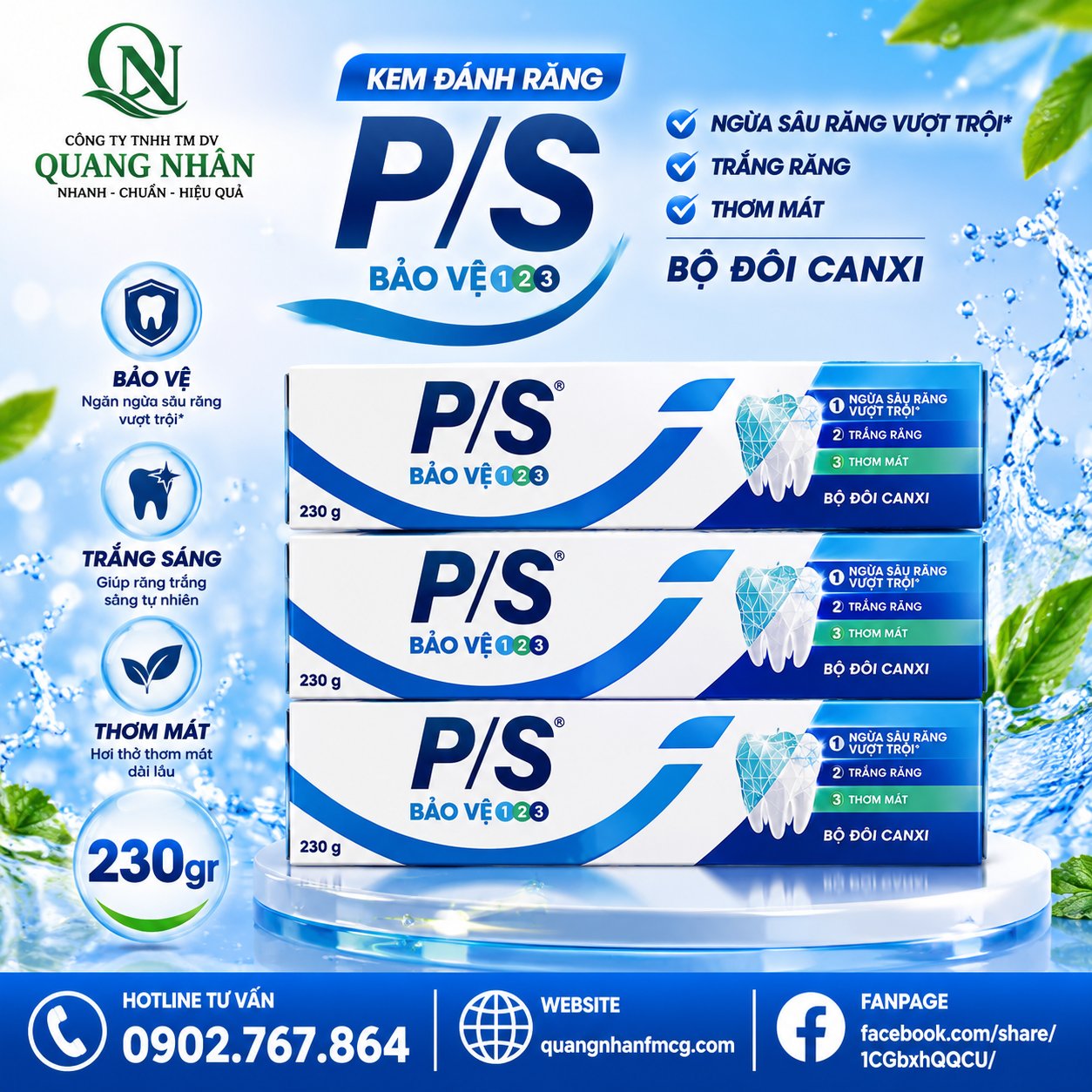 KEM ĐÁNH RĂNG P/S BẢO VỆ TOÀN DIỆN 123 230g x 36 ống