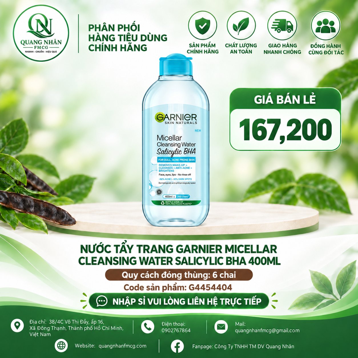 NƯỚC TẨY TRANG GARNIER XANH DƯƠNG 400Ml x 6 chai