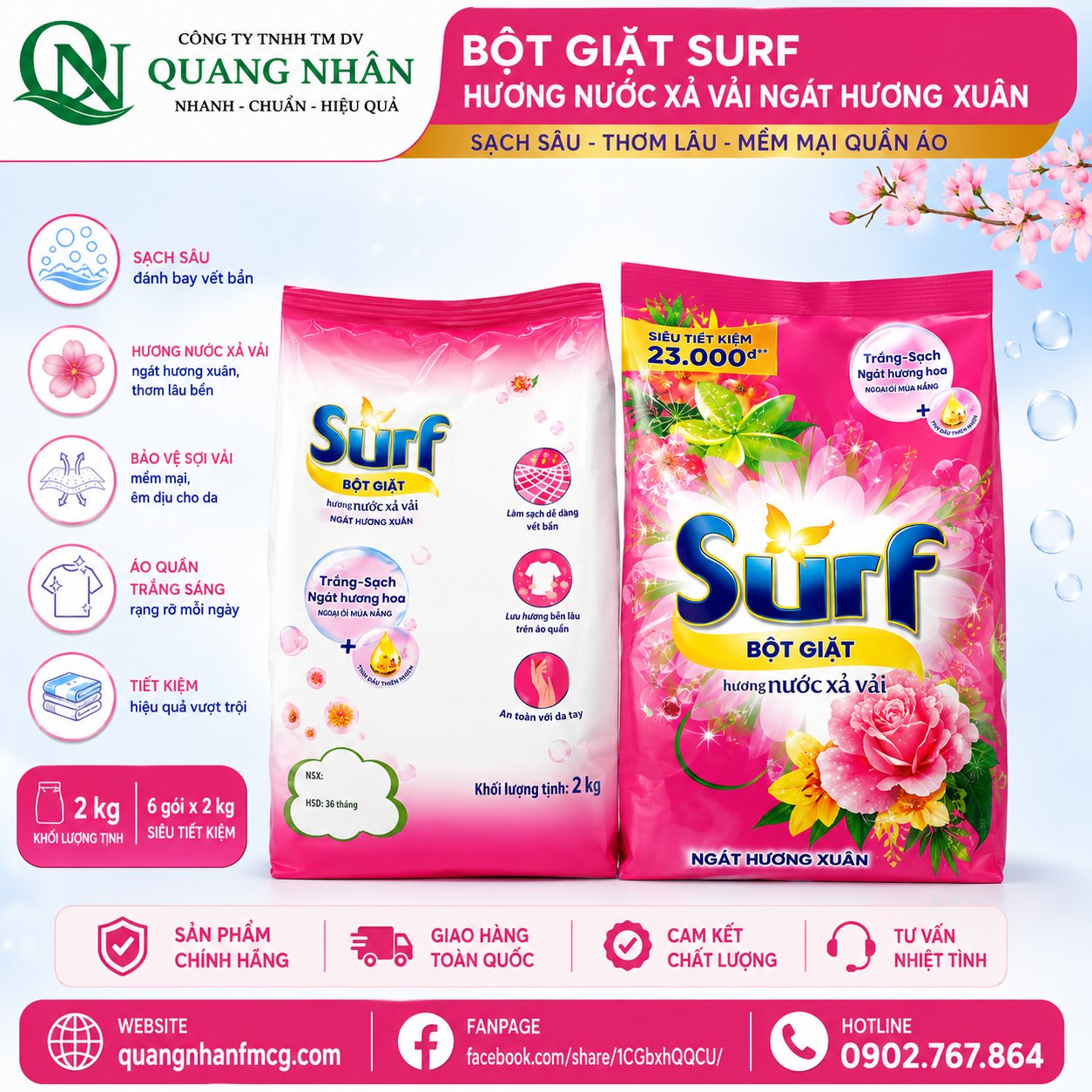 BỘT GIẶT SURF HƯƠNG NGÁT HƯƠNG XUÂN 2KG x 6 túi