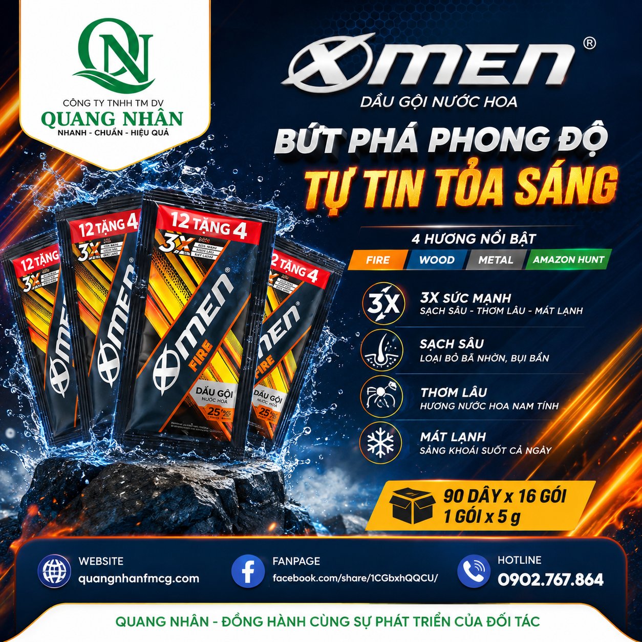 731945- DẦU GỘI XMEN DÂY FIRE 12 TANG 4 5G X 90 DÂY / THÙNG