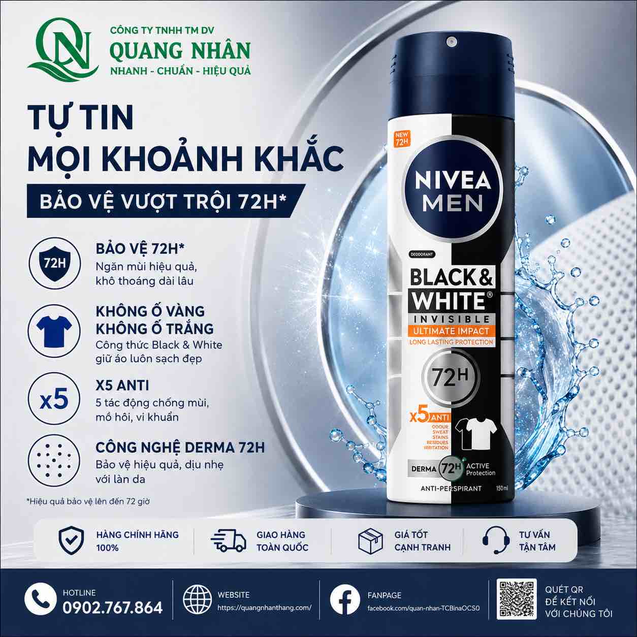 85388 XỊT NGĂN MÙI NIVEA NAM Ngăn ố vàng vượt trội 150ML X 24 CHAI