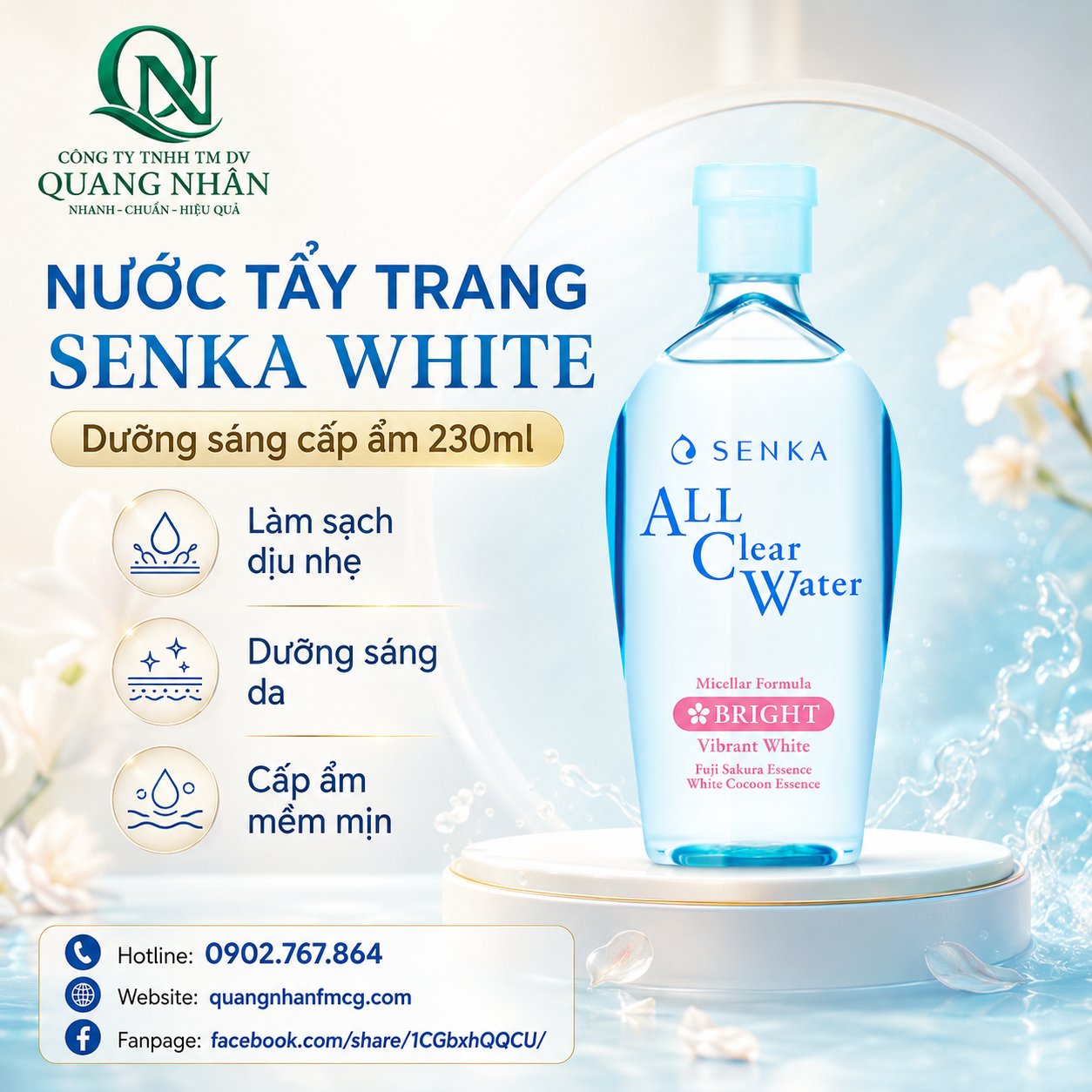 Nước Tẩy Trang Senka White Dưỡng sáng cấp ẩm 230ml x 36 chai ( HỒNG )