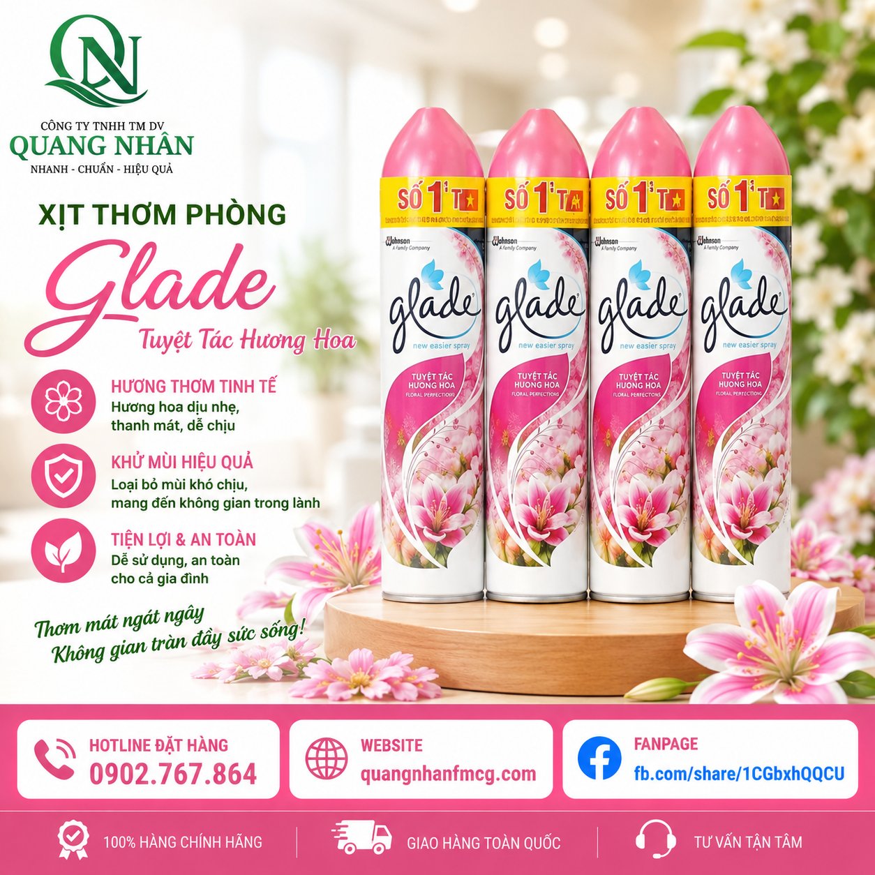 Bộ Đôi Xịt Thơm Phòng GLADE Hương Cỏ Hoa 280mlx2/ 6 PACK