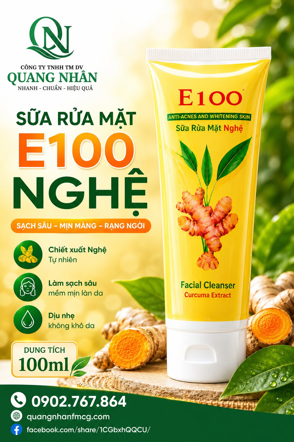 SỮA RỬA MẶT E100 NGHỆ 100G x 60 tuýp