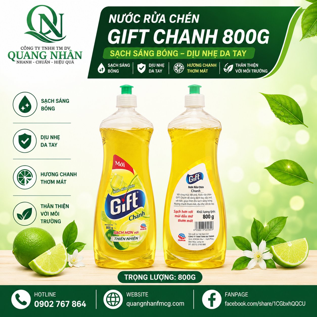 NƯỚC RỬA CHÉN GIFT CHANH 800G X 12 CHAI