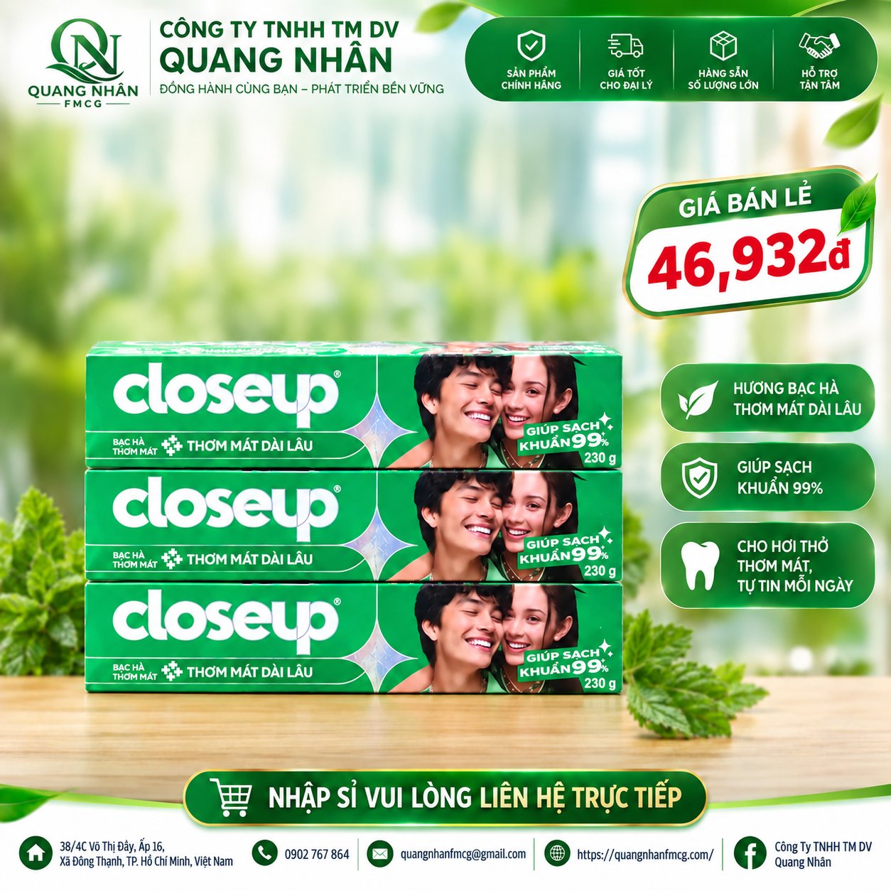 KEM ĐÁNH RĂNG CLOSEUP BẠC HÀ THE MÁT 230G x 36 ỐNG