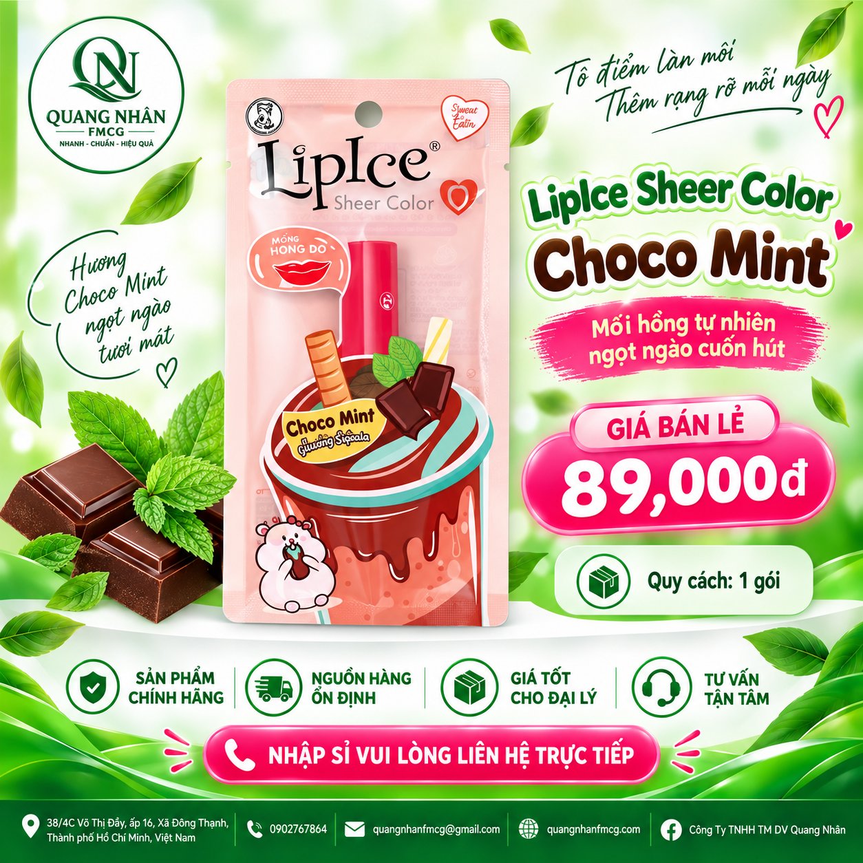Son Dưỡng Môi LIPICE SHEER COLOR Q CHOCO MINT 2.4 G X 40 CÂY