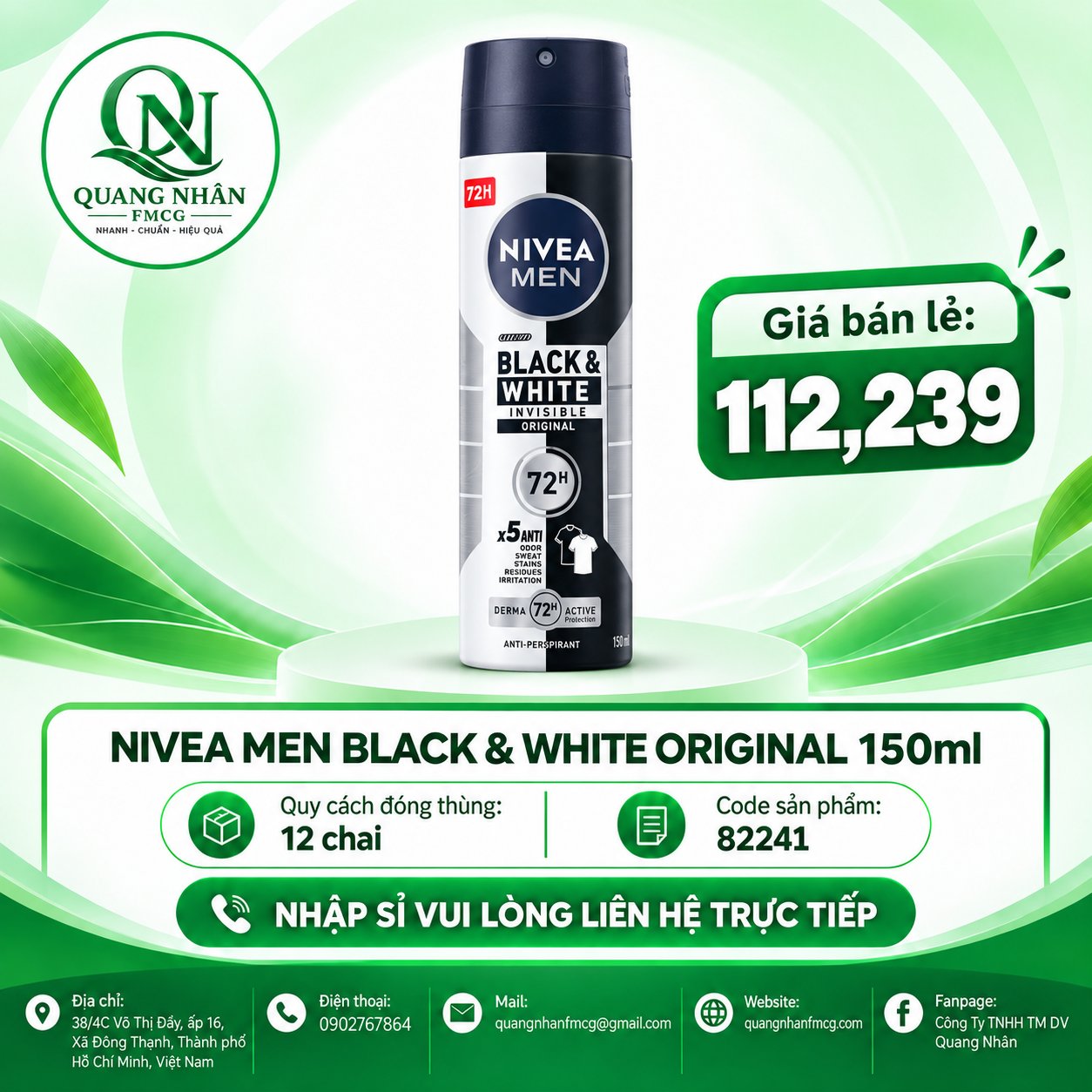 82241 - XỊT NGĂN MÙI NIVEA MEN Ố NAM NGUYÊN BẢN 150ML x 12 chai