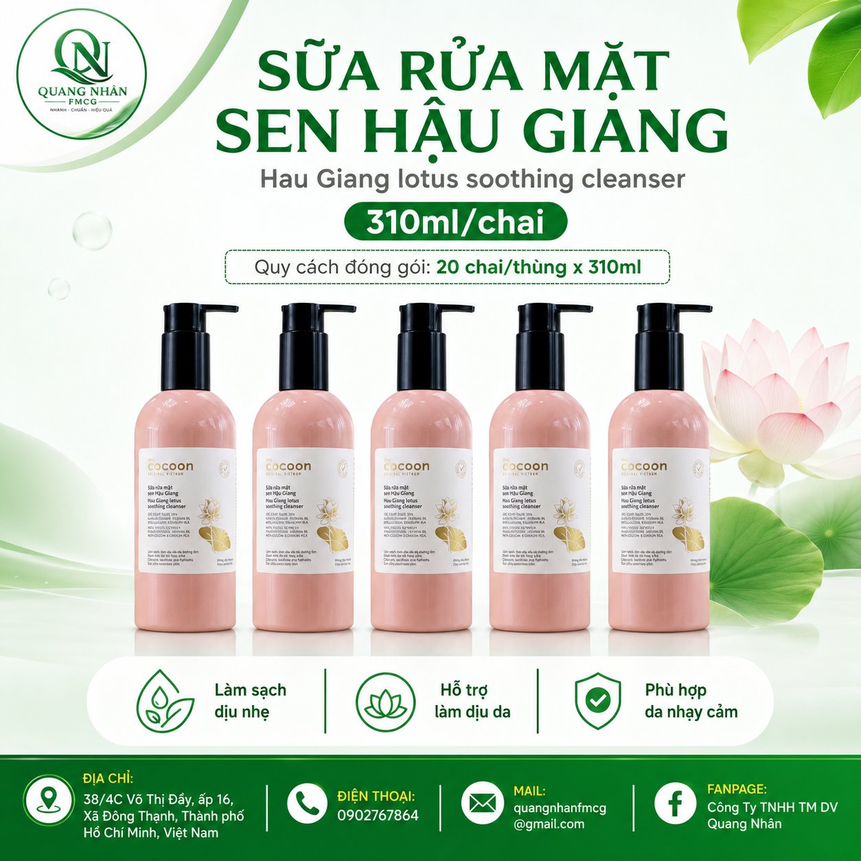 Sữa rửa mặt sen Hậu Giang 310ml