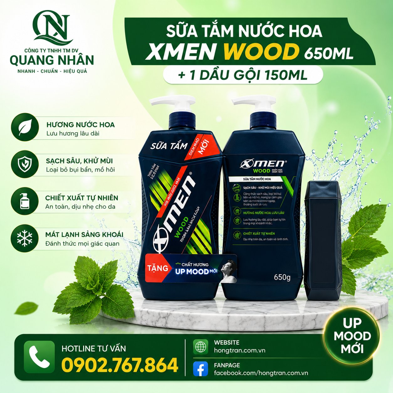 SỮA TẮM NƯỚC HOA XMEN WOOD 650ML+1 DẦU GỘI 150ML x 7 BỘ