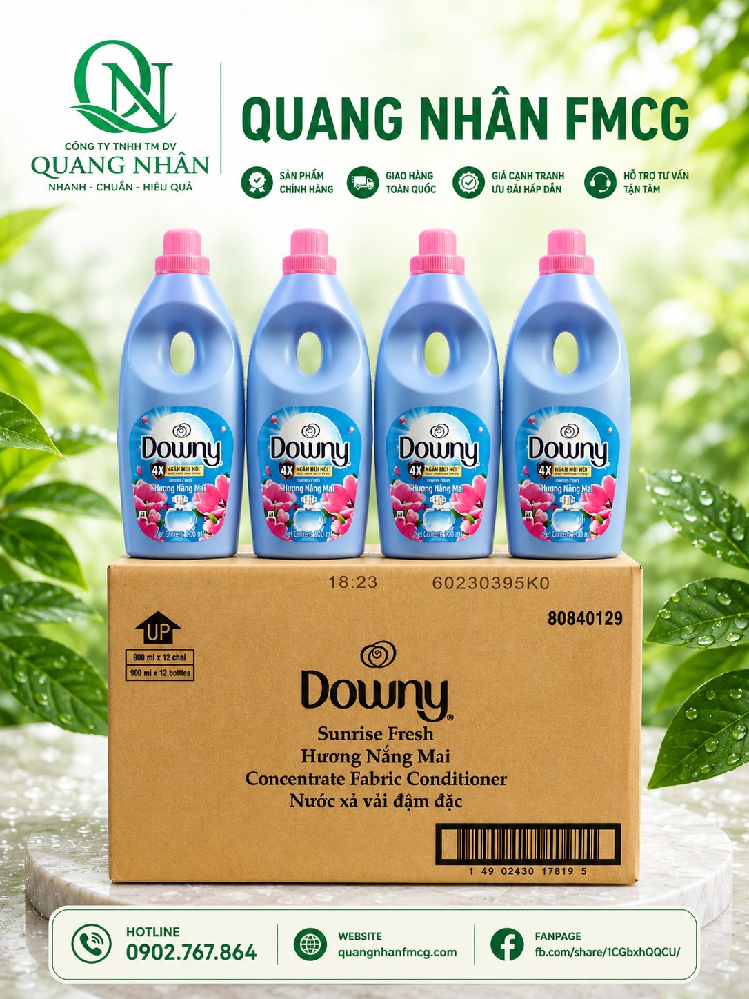 Nước Xả Vải Downy chai Nắng Mai 900ml x 12 Chai