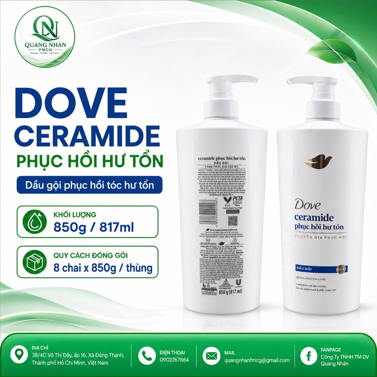 Dầu Gội Dove Phục hồi hư tổn 850g x 8 chai