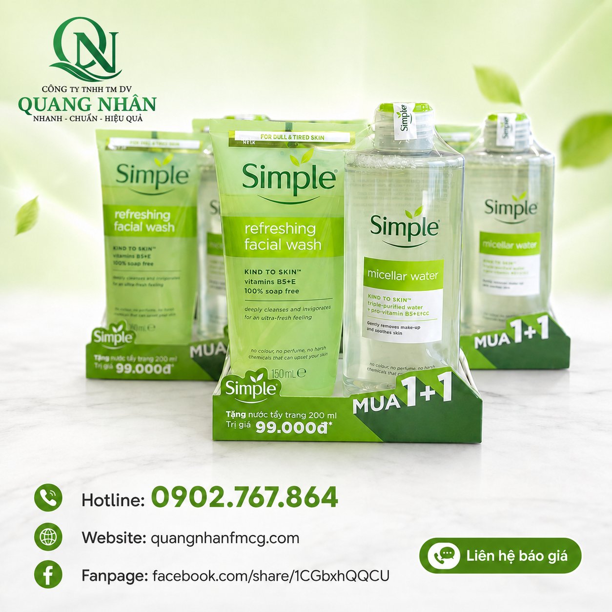 SỮA RỬA MẶT SIMPLE LÀNH TÍNH & SẠCH THOÁNG (REFRESHING) 150ML +  NTT 200ML x 6 BỘ