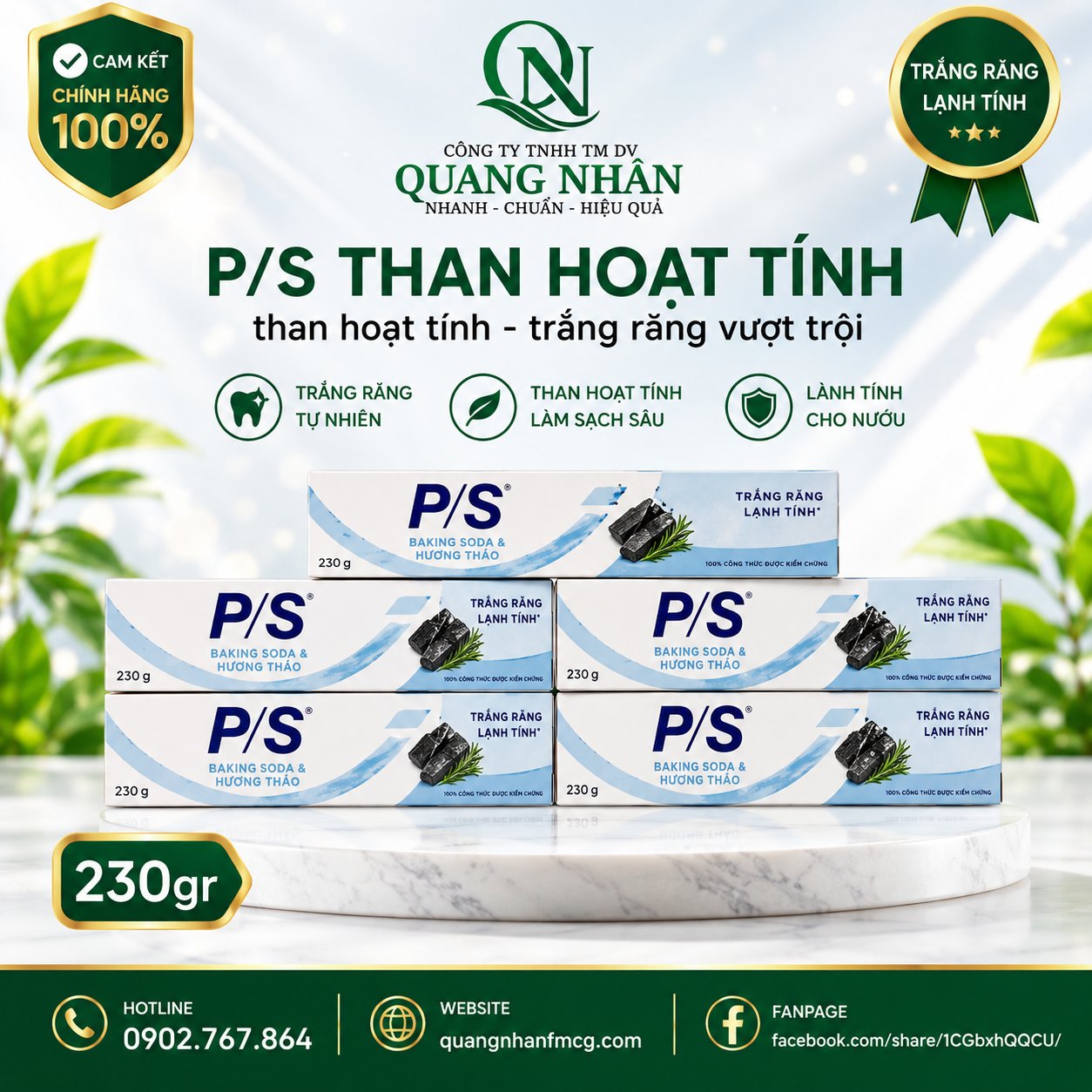 KEM ĐÁNH RĂNG P/S BACKING SODA & HƯƠNG THẢO 230g x 36 ống