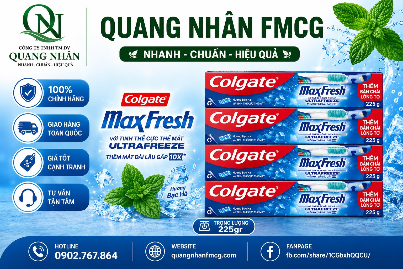 KEM ĐÁNH RĂNG COLGATE MAXFRESH HƯƠNG BẠC HÀ 225G + BCDR) X 36bộ