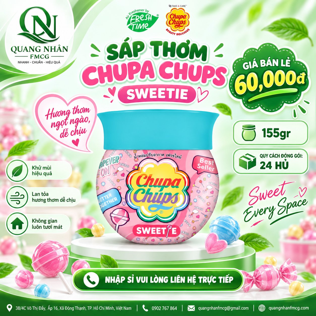 Sáp thơm làm tươi mát không khí hương ngọt ngào 155G hiệu TAKE & CARE x 24 hũ/thùng