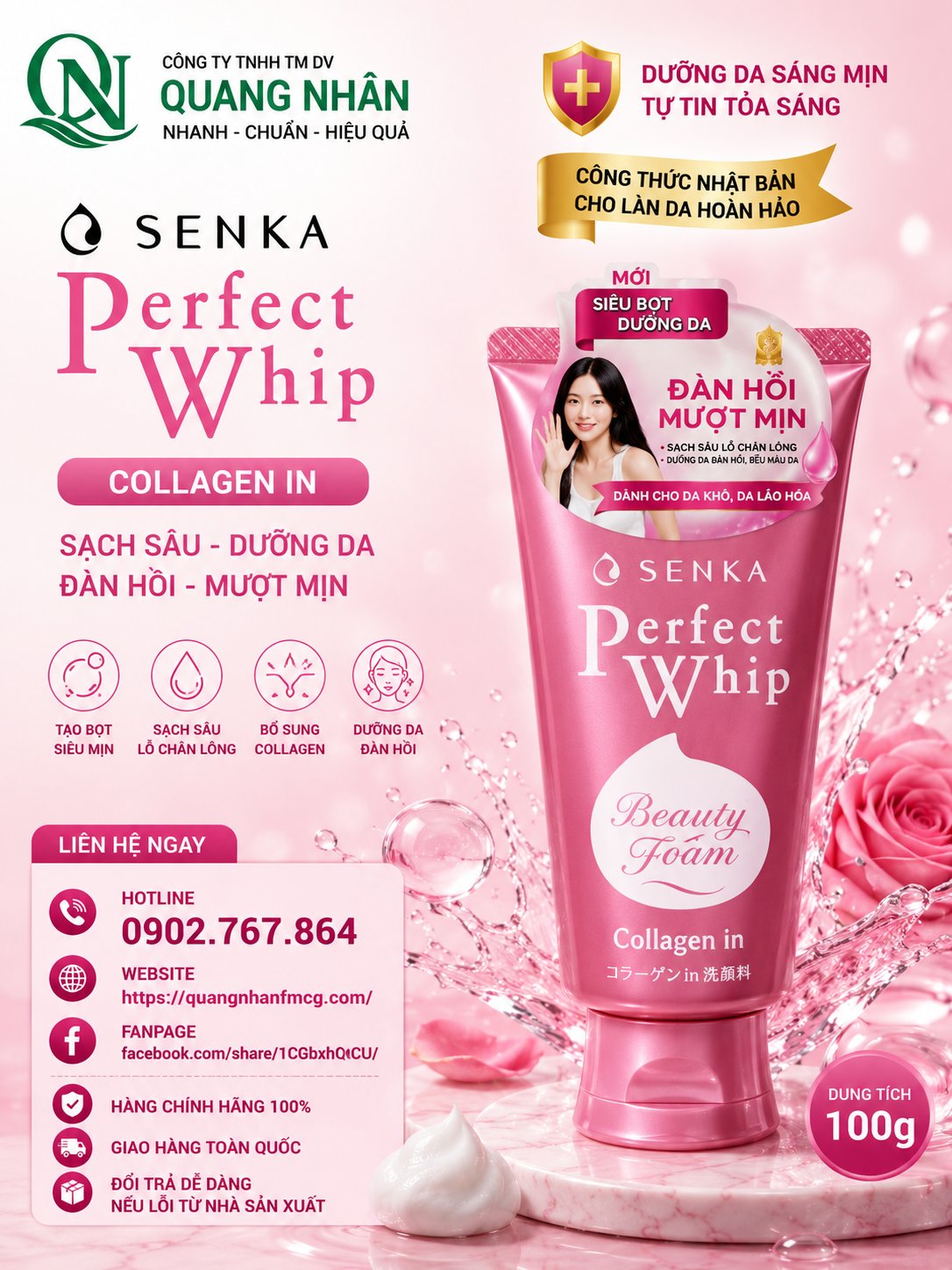 Sữa rửa mặt Senka Hồng Collagen Đàn hồi mướt mịn 120g x 48 tuýp ( Hồng )