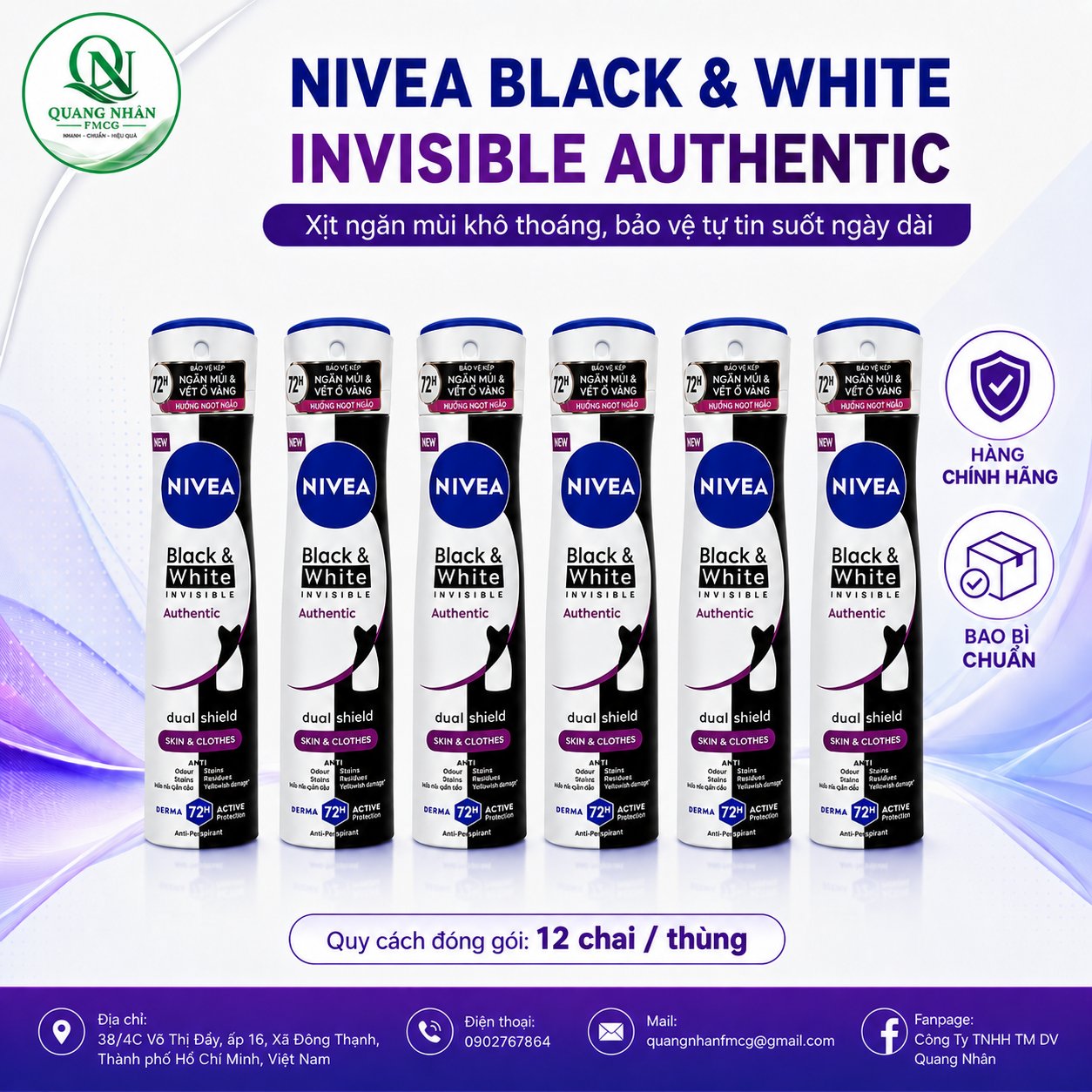 91809 NIVEA XNM B&W AUTHENTIC 150ML x 12 Chai