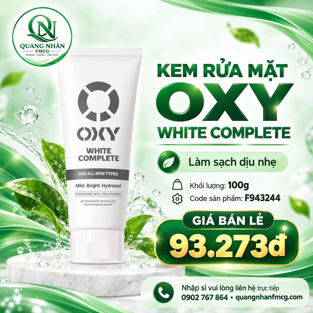 KEM RỬA MẶT OXY WHITE COMPLETE 100G ( XANH LÁ CÂY )
