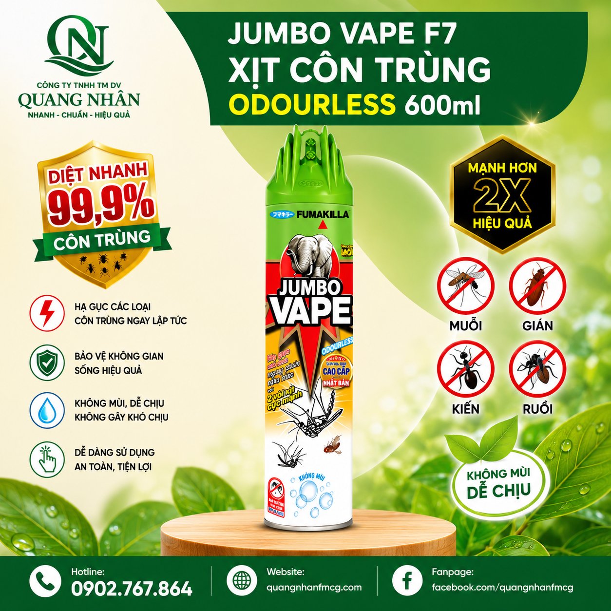 XỊT CÔN TRÙNG JUMBO VAPE F7 ODOURLESS 600ml x 24 chai