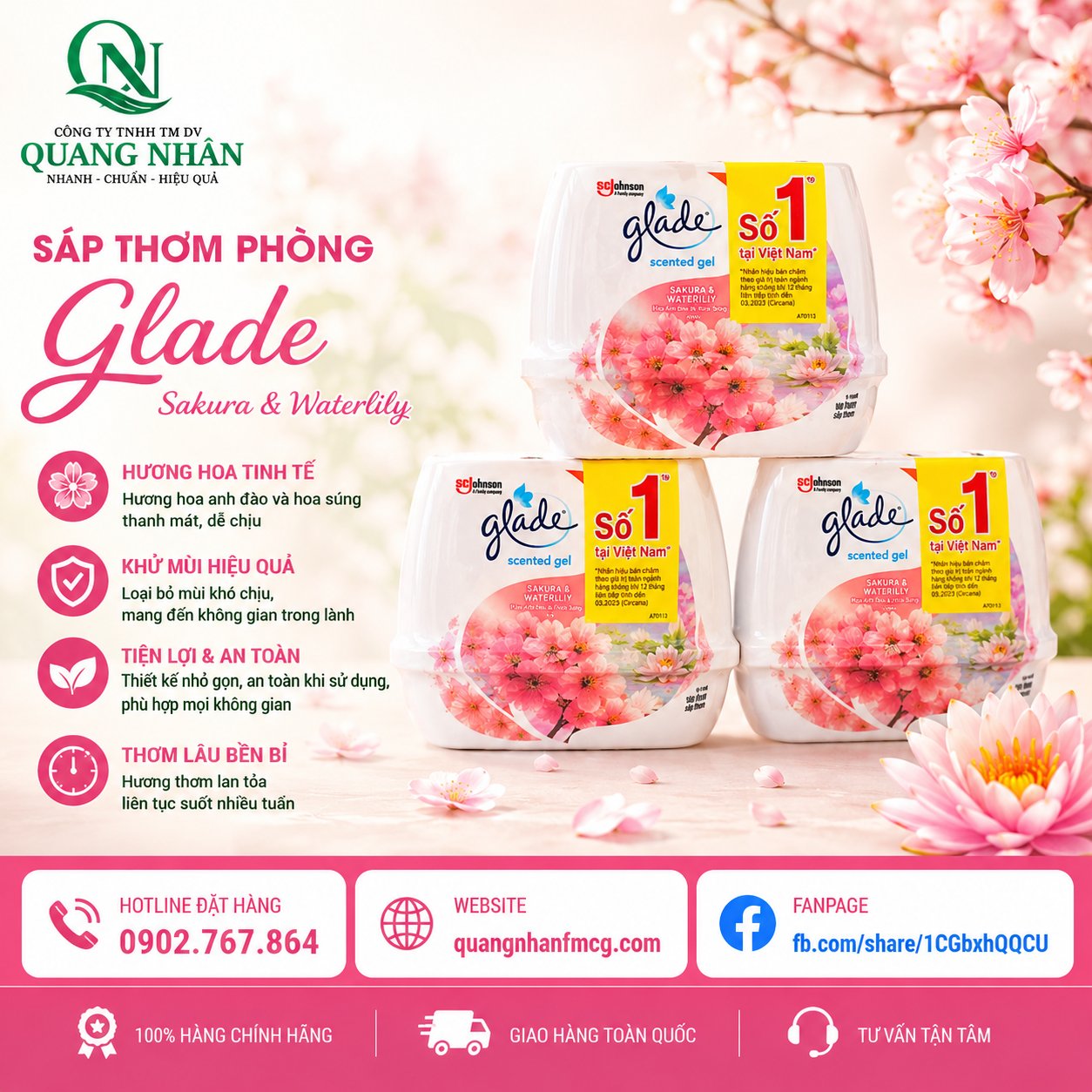 SÁP THƠM GLADE - HƯƠNG HOA ANH ĐÀO LILY 180GRX2 / 6 pack