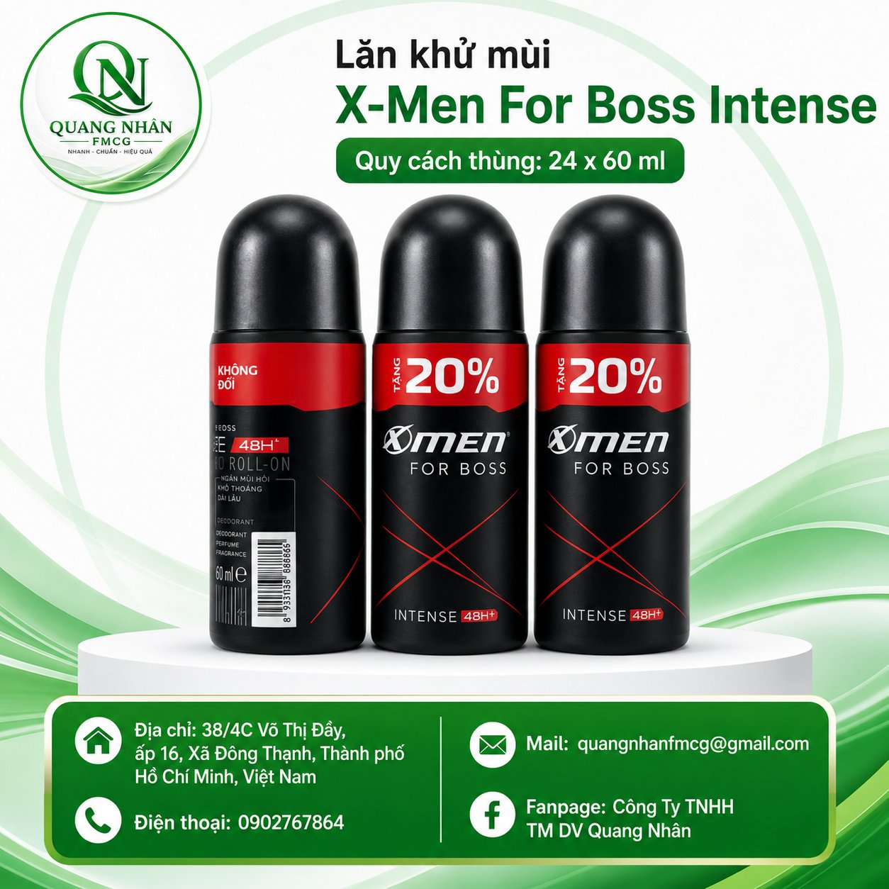LĂN KHỬ MÙI XMEN FOR BOSS INTENSE 60ML X 24 CHAI