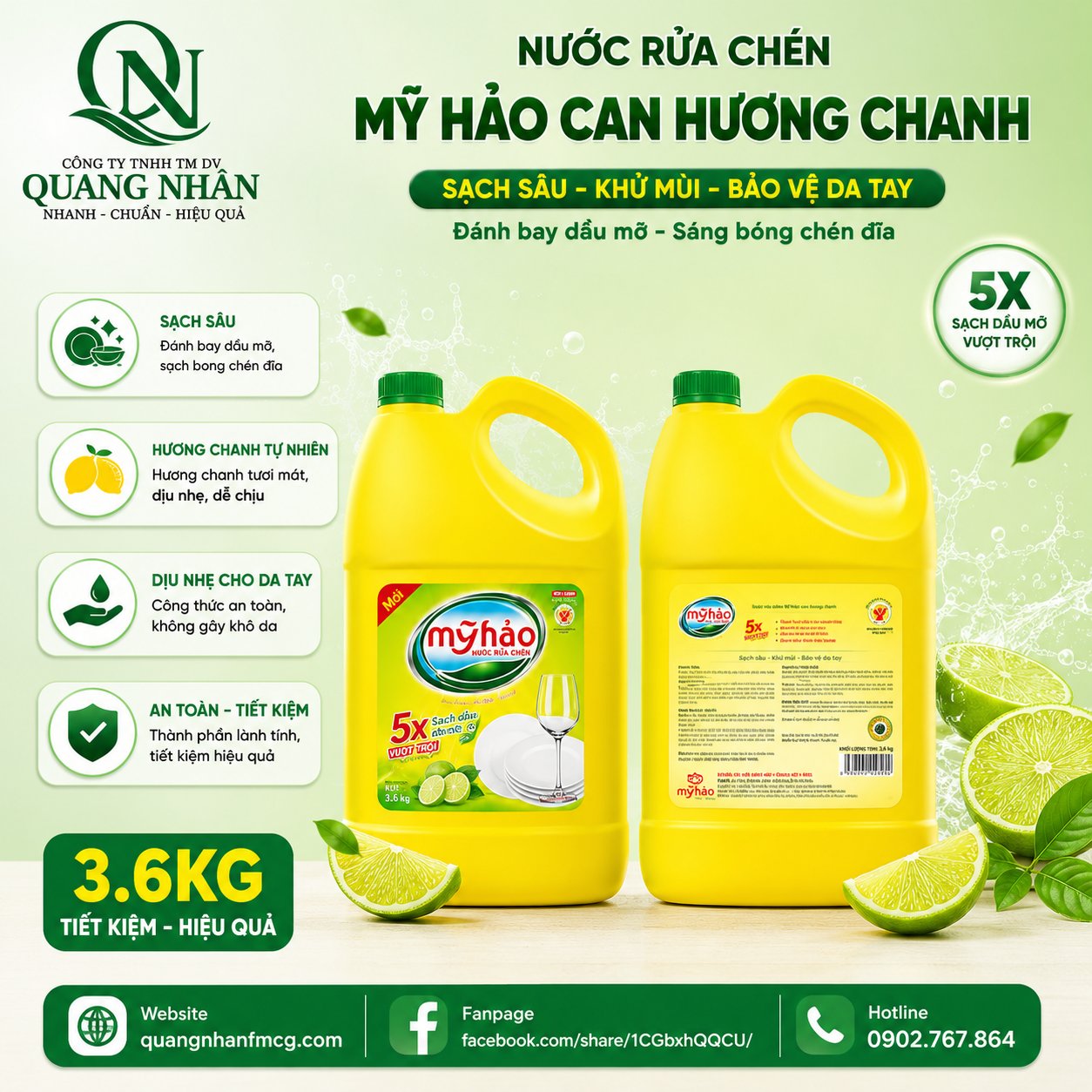 NƯỚC RỬA CHÉN MY HAO CAN HƯƠNG CHANH 3.6 kg x 4 CAN
