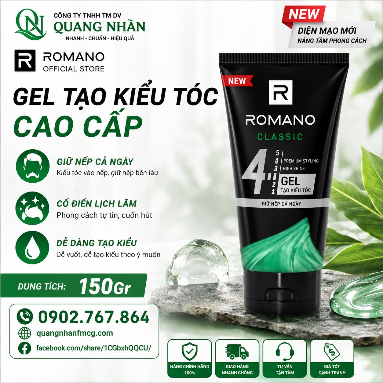 GEL TẠO KIỂU TÓC ROMANO CLASSIC SỐ 4 GIỮ NẾP LÂU 150G (đen) X 48 TUÝP