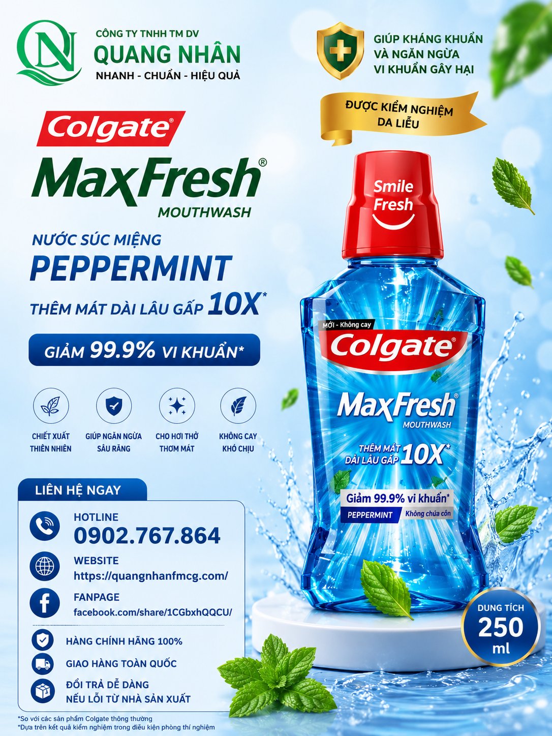 NƯỚC SÚC MIỆNG COLGATE MF BẠC HÀ 250ML X 12 CHAI