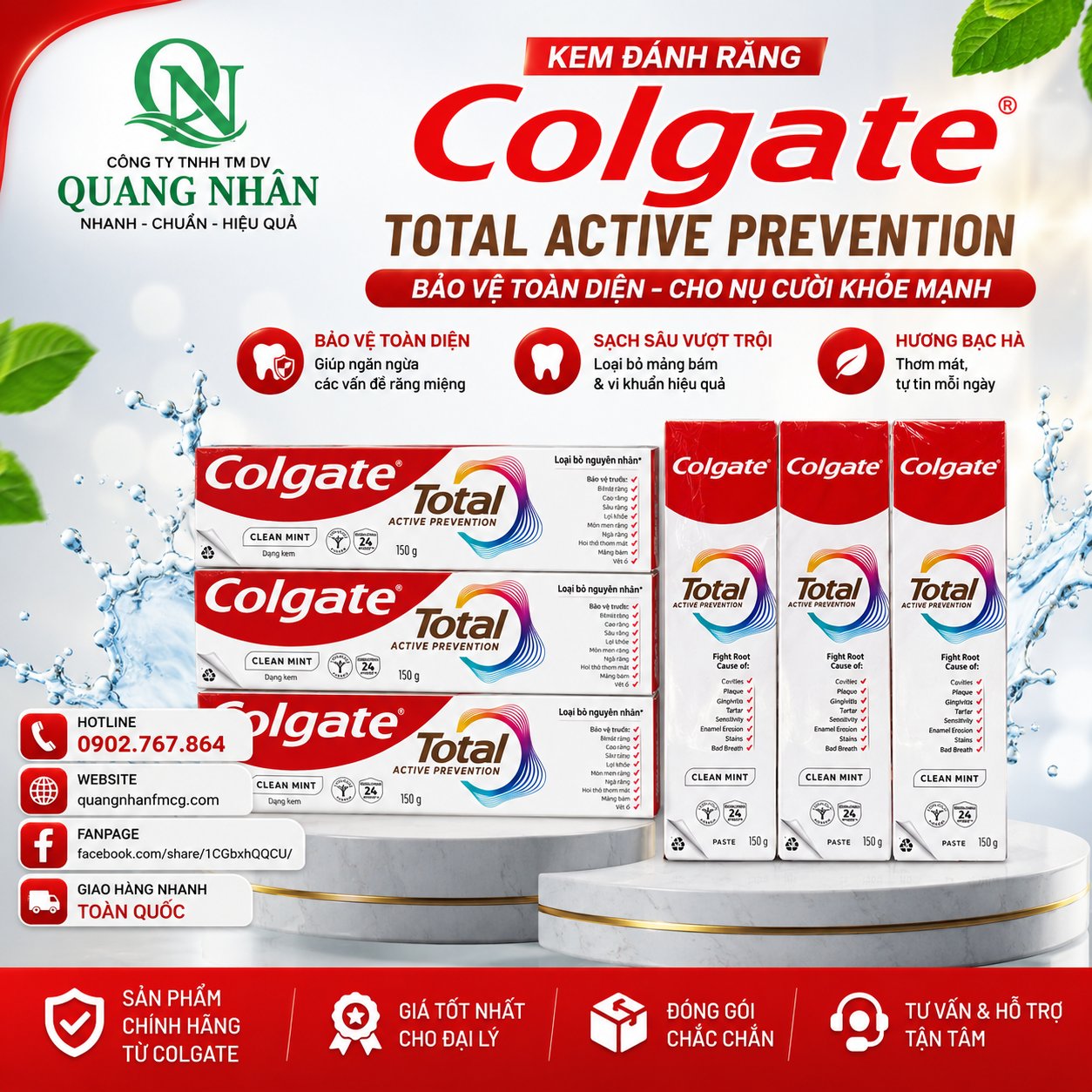 KEM ĐÁNH RĂNG COLGATE TOTAL CLEAN MINT 150G x 48 ỐNG