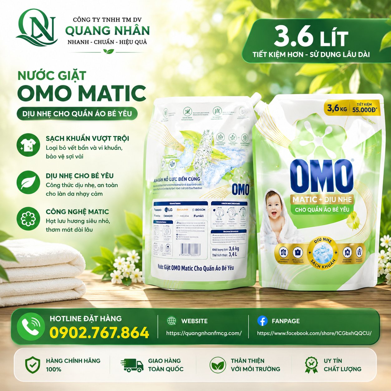 NƯỚC GIẶT OMO GIÀNH CHO BÉ YÊU 3.6KG X 4 TÚI