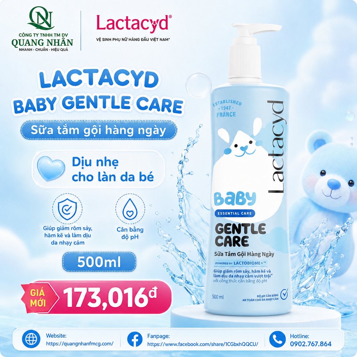 LACTACYD BABY GENTLE CARE 500ML X 12 CHAI
