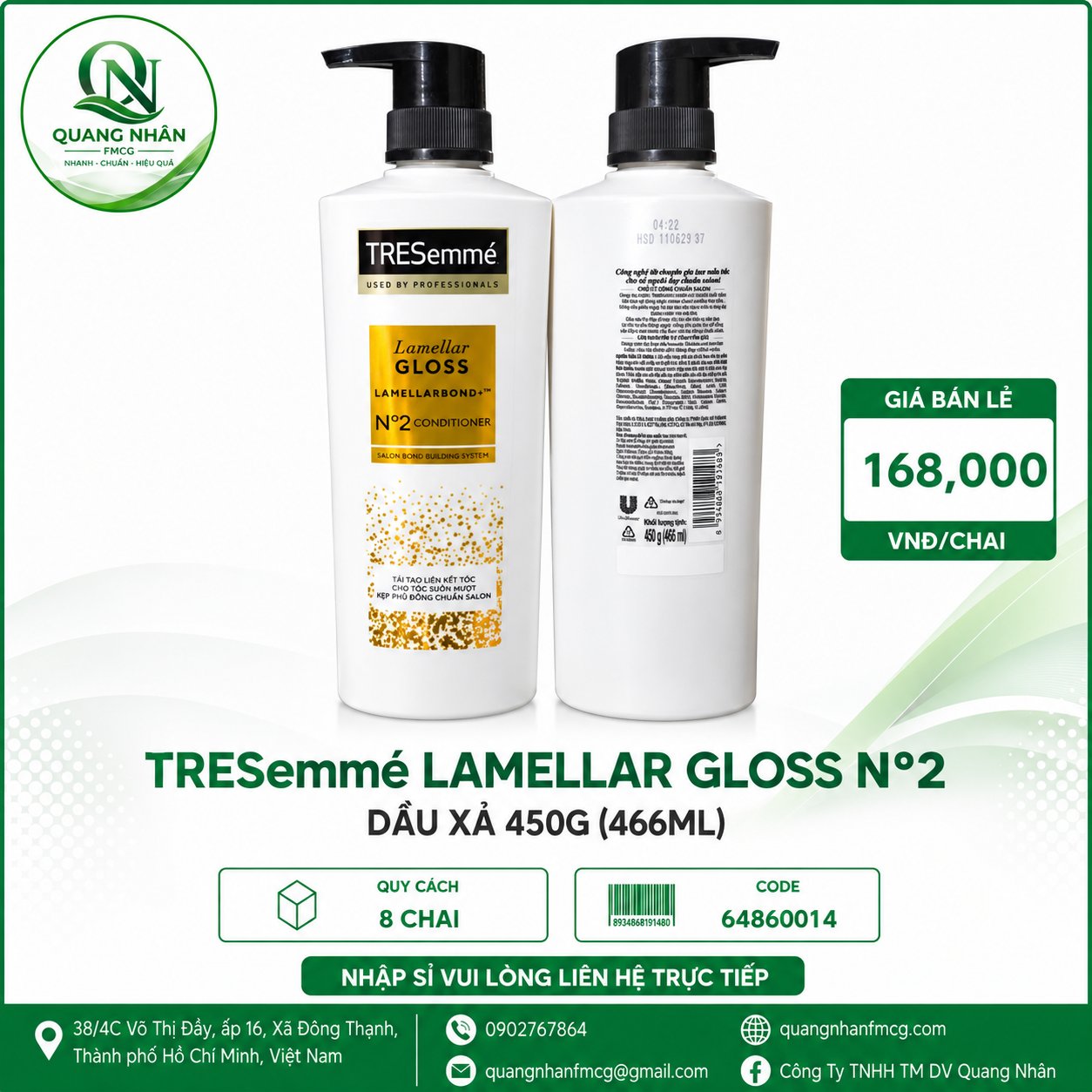DẦU XẢ TRESEMME LAMELLAR GLOSS 450G X 8 CHAI
