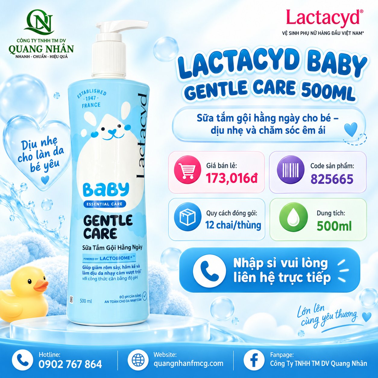 LACTACYD BABY GENTLE CARE 500ML X 12 CHAI