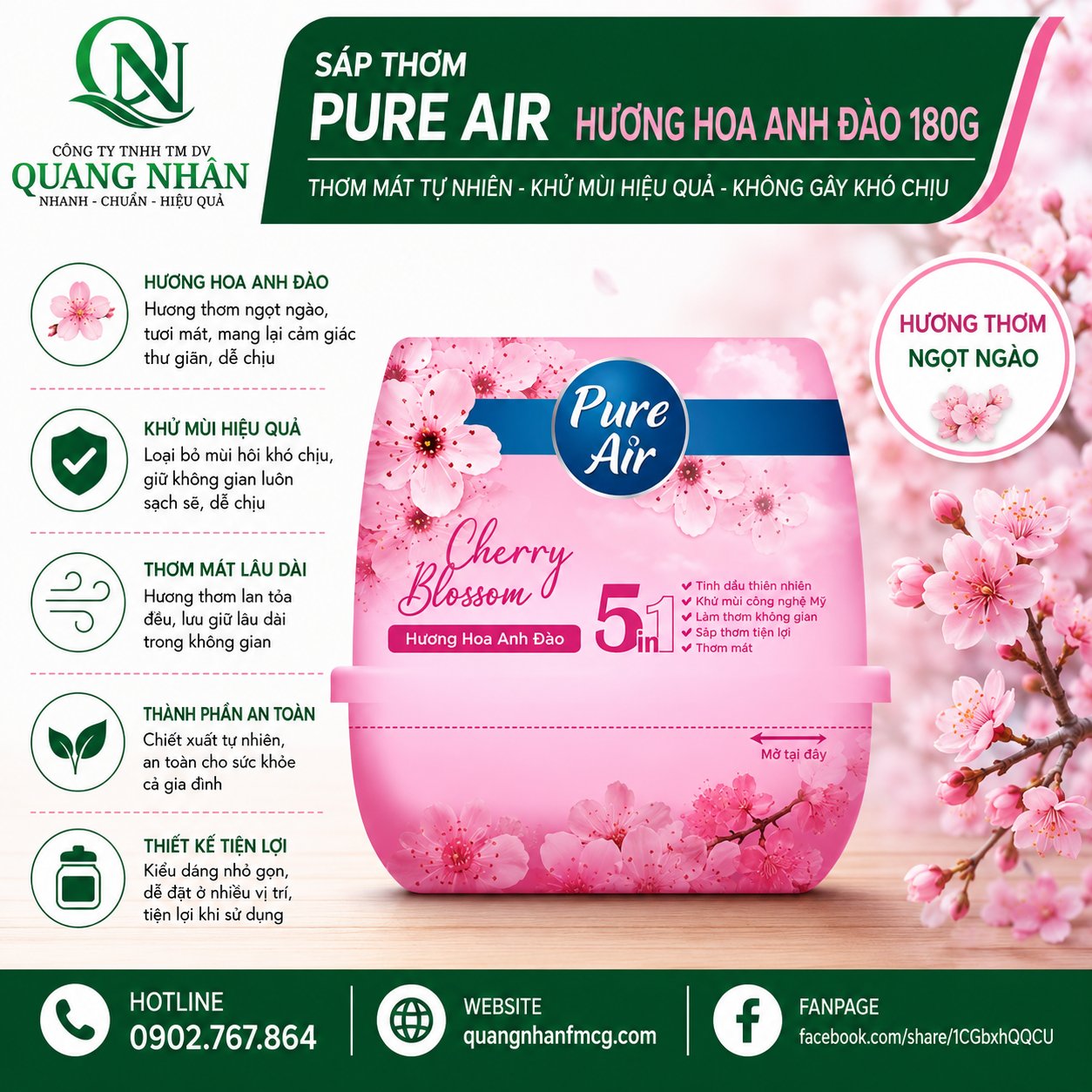 Sáp thơm Pure Air hương hoa anh đào 180GX20