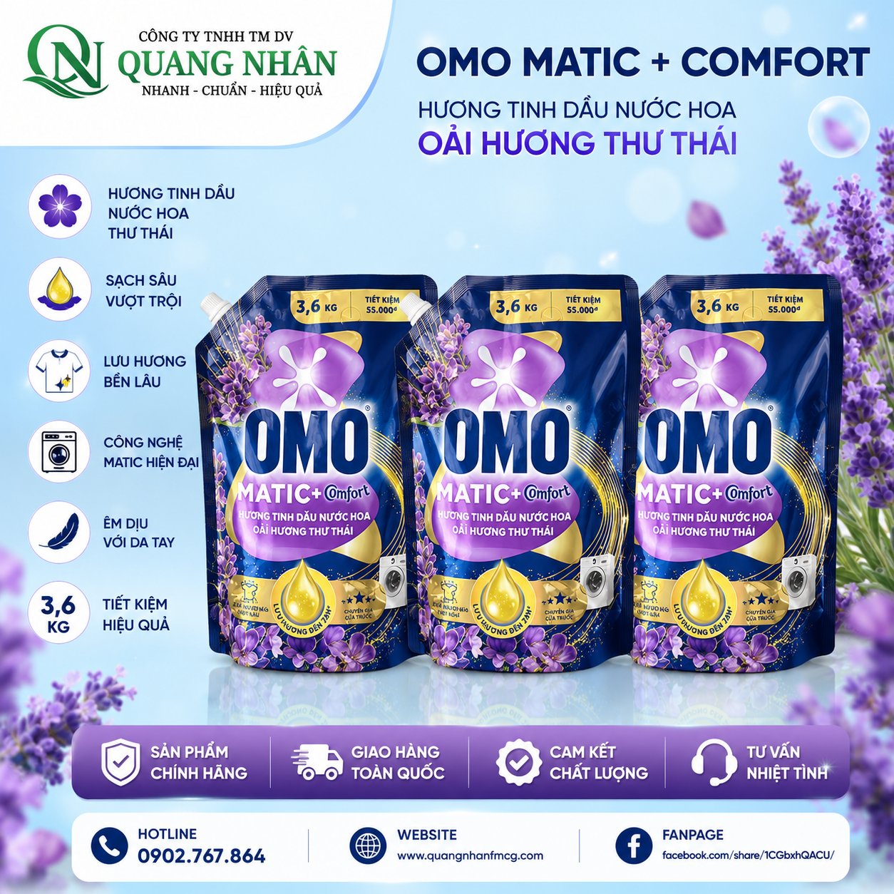 NƯỚC GIẶT OMO MATIC CỬA TRƯỚC HƯƠNG HOA OẢI HƯƠNG THƯ THÁI 3.6KG x 4 túi