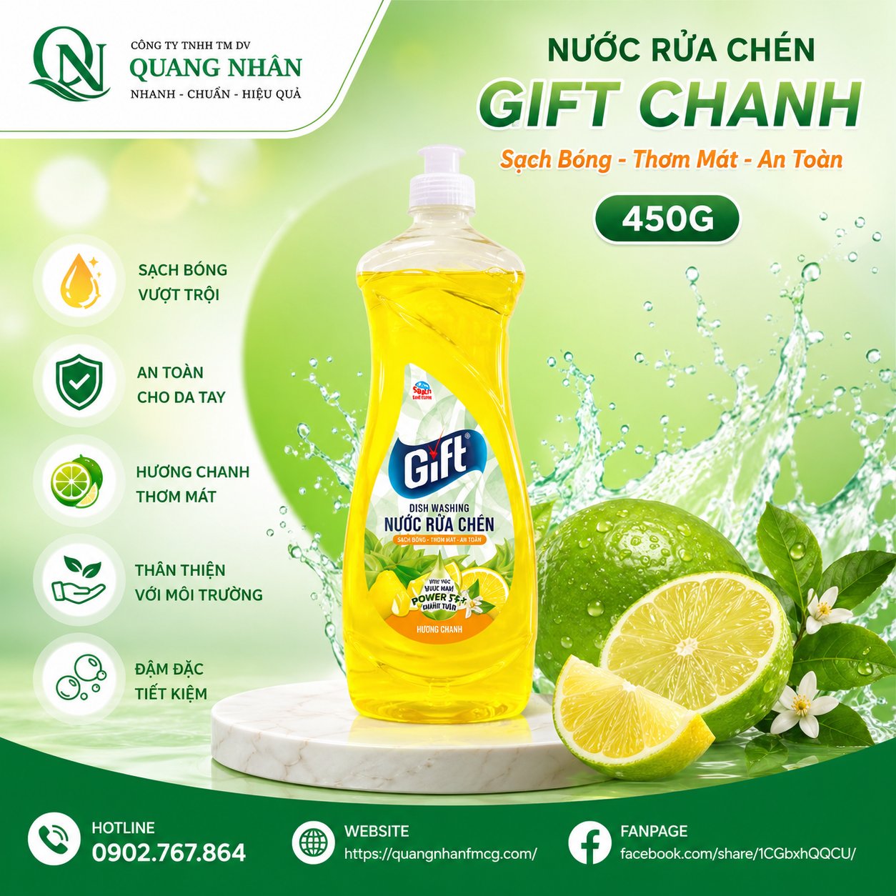 NƯỚC RỬA CHÉN GIFT CHANH 450G X  24CHAI