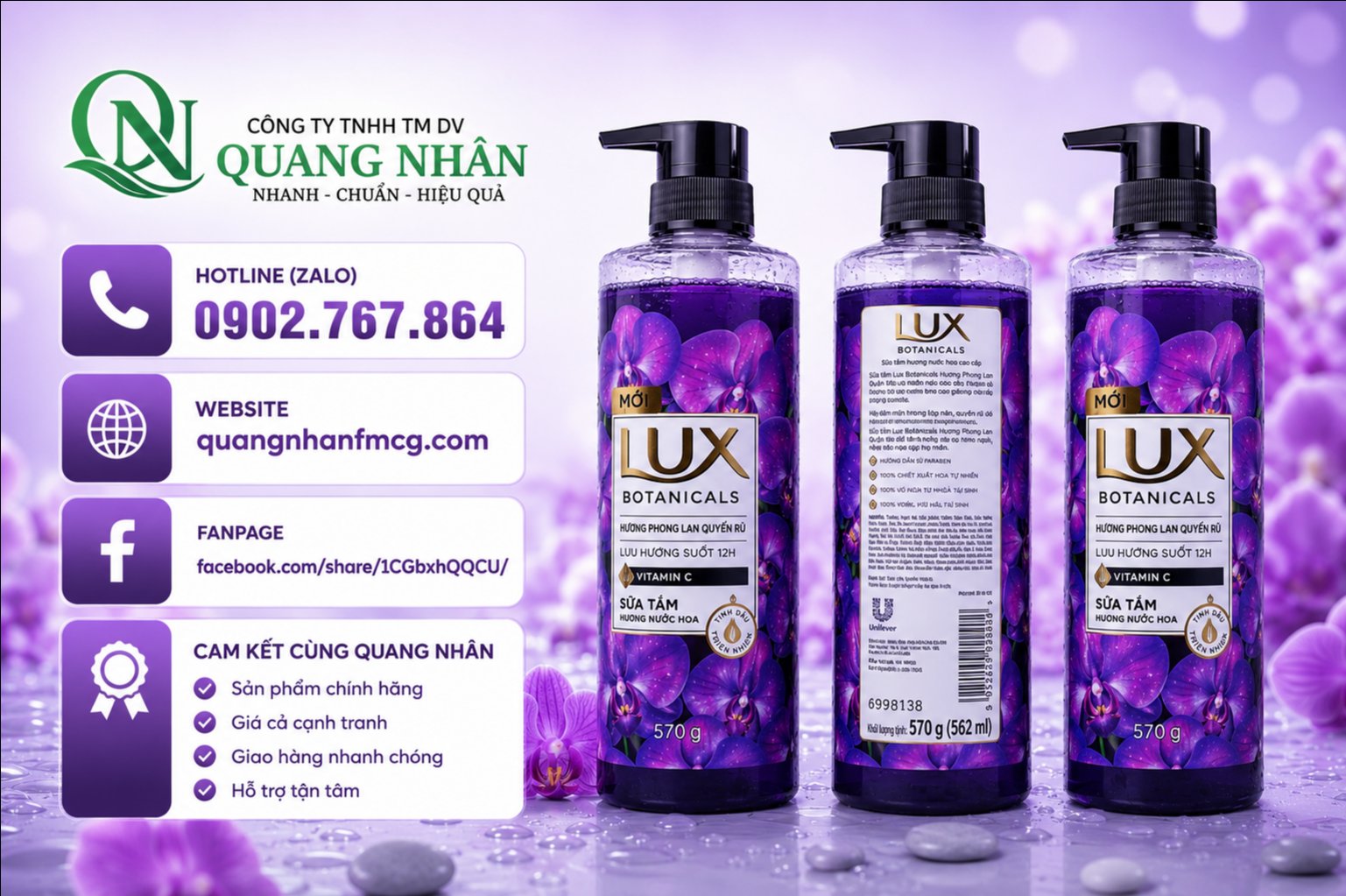 SỮA TẮM LUX BOTANICALS PHONG LAN QUYẾN RŨ (TÍM) 570G x 12 chai