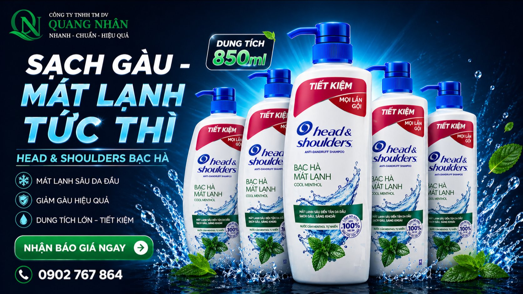 DẦU GỘI H&S BẠC HÀ MÁT LẠNH 850ML X 6 CHAI