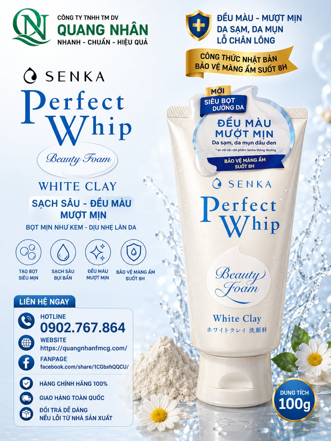 Sữa rửa mặt Senka Clay Điều màu mướt mịn 120g x 48 tuýp (TRẮNG )