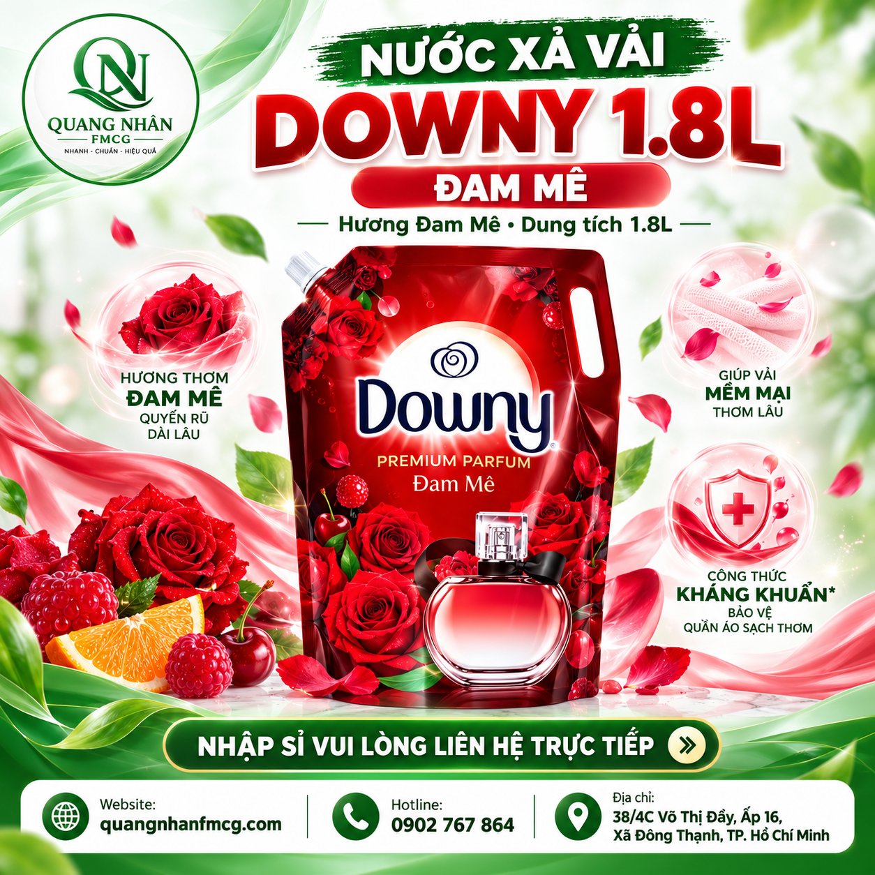 Nước Xả Vải Downy Hương Đam Mê Chai 1.8l x 4 túi