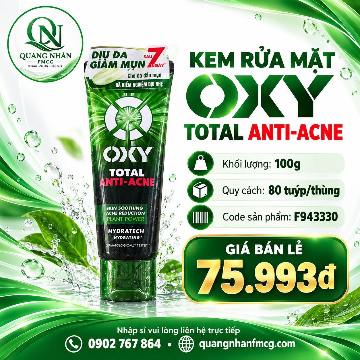 KEM RỬA MẶT OXY TOTAL ANTI-ACNE 100G ( XANH LÁ CÂY )