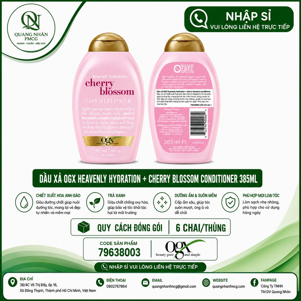 Dầu Xả OGX cherry blossom conditioner 385ml X 6 CHAI