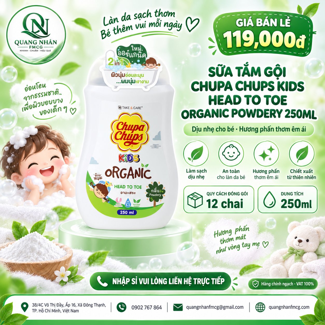 Tắm gội toàn thân hương phấn 250ml hiệu TAKE & CARE x 12 chai/thùng