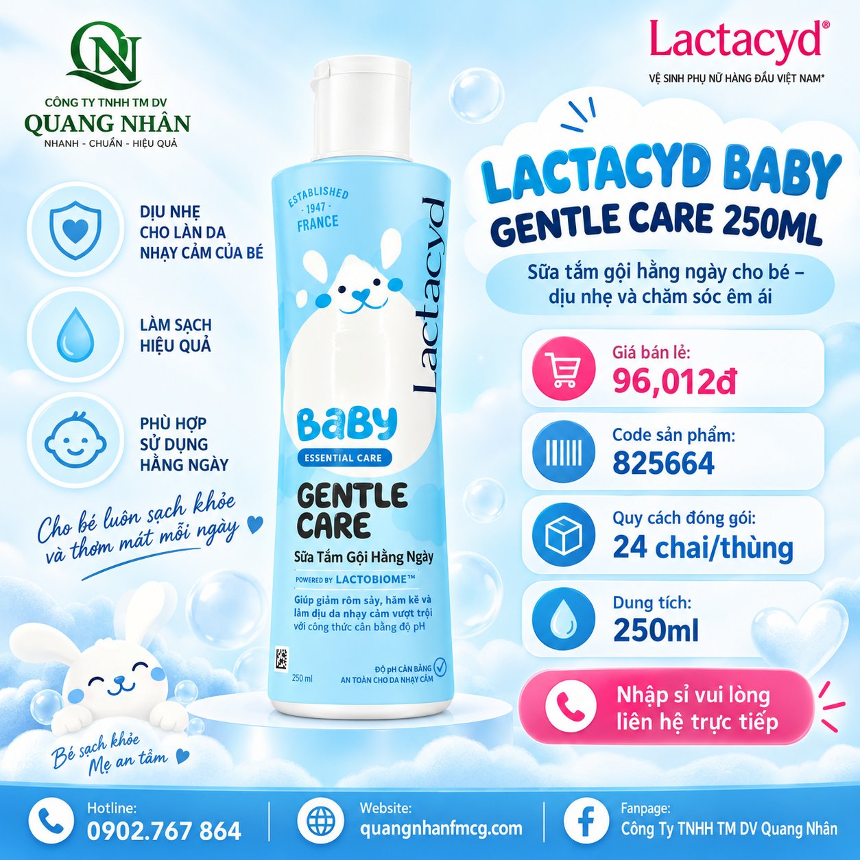 LACTACYD BABY GENTLE CARE 250ML X 24 CHAI
